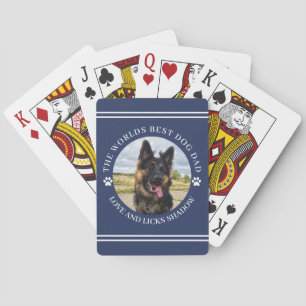 The Best Dog Dad Photo Blue Poker Cards