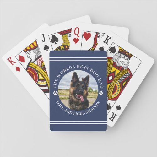 The Best Dog Dad Photo Blue  Poker Cards
