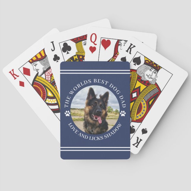 The Best Dog Dad Photo Blue  Poker Cards (Back)