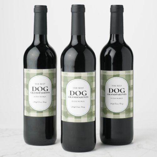 The Best Dog Grandparents In The World Checkered Wine Label