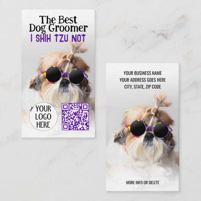 The Best dog groomer Shih Tzu Not Logo QR code Business Card (Front/Back)