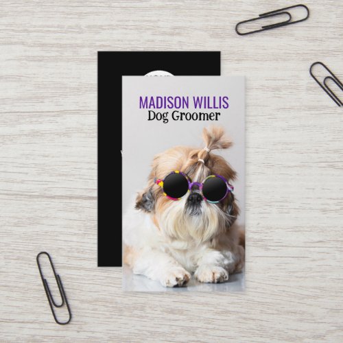 The Best dog groomer Shih Tzu Not Logo QR code Business Card