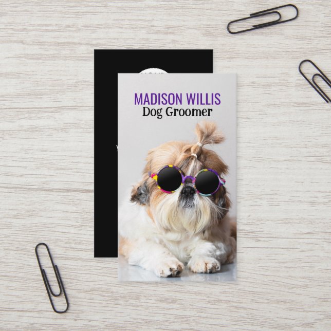 The Best dog groomer Shih Tzu Not Logo QR code Business Card (Front/Back In Situ)