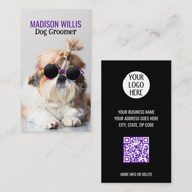 The Best dog groomer Shih Tzu Not Logo QR code Business Card (Front/Back)