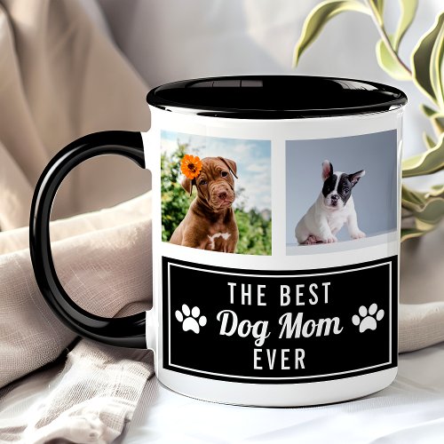 The Best Dog Mom Ever Black Pet Collage Photo Mug