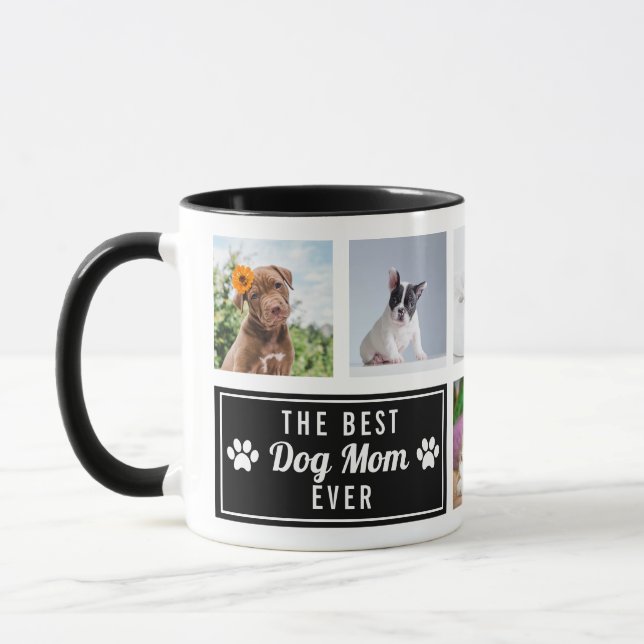 The Best Dog Mom Ever Black Pet Collage Photo Mug (Left)