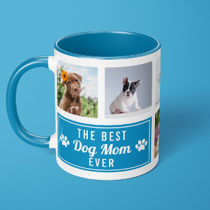 The Best Dog Mom Ever Blue Pet Collage Photo Mug