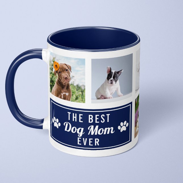 The Best Dog Mom Ever Navy Blue Pet Collage Photo Mug (Creator Uploaded)