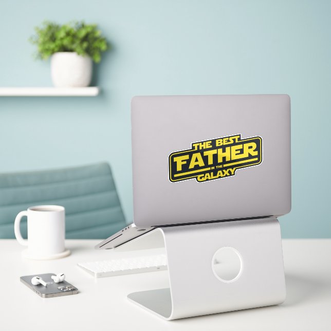 The Best Father In The Galaxy Fathers Day Gift Sticker (Laptop On Desk)