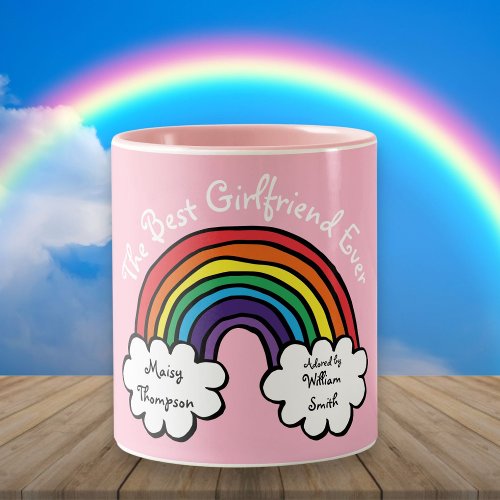 The Best Girlfriend Ever Rainbow Pink Two_Tone Coffee Mug