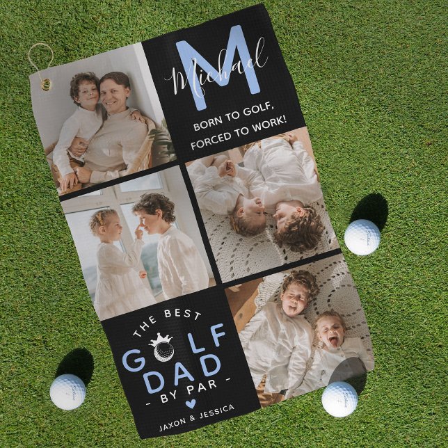 The Best Golf Dad by Par Monogram 4 Photo Collage Golf Towel (Creator Uploaded)