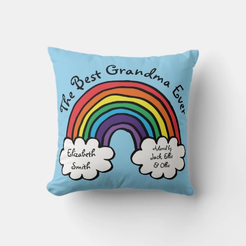The Best Grandma Granny Ever Colorful Rainbow Blue Throw Pillow