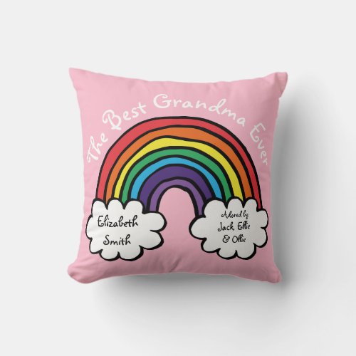 The Best Grandma Granny Ever Colorful Rainbow Pink Throw Pillow