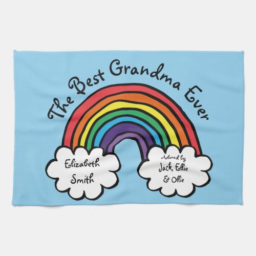 The Best Grandma Granny Ever Rainbow Blue Kitchen Towel