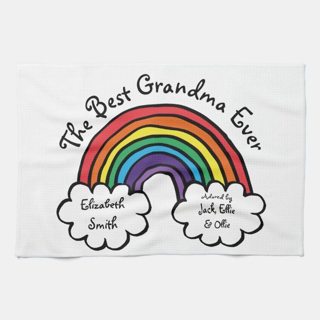The Best Grandma Granny Ever Rainbow Kitchen Towel (Horizontal)