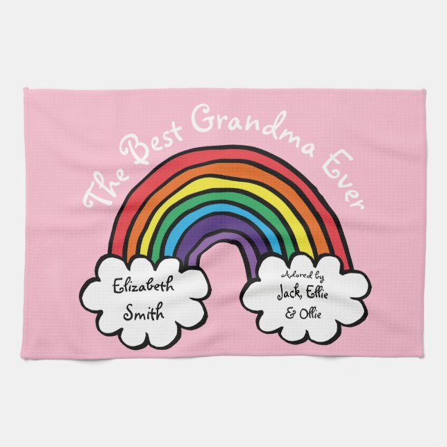 The Best Grandma Granny Ever Rainbow Pink Kitchen Towel (Horizontal)