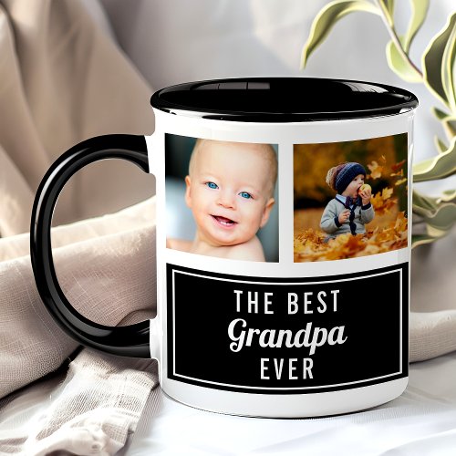 The Best Grandpa Ever Black Collage Photo Mug