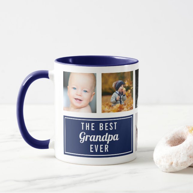 The Best Grandpa Ever Navy Blue Collage Photo Mug (With Donut)