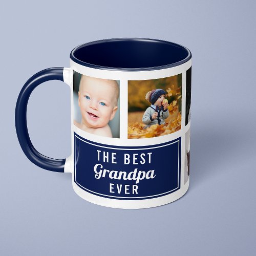 The Best Grandpa Ever Navy Blue Collage Photo Mug