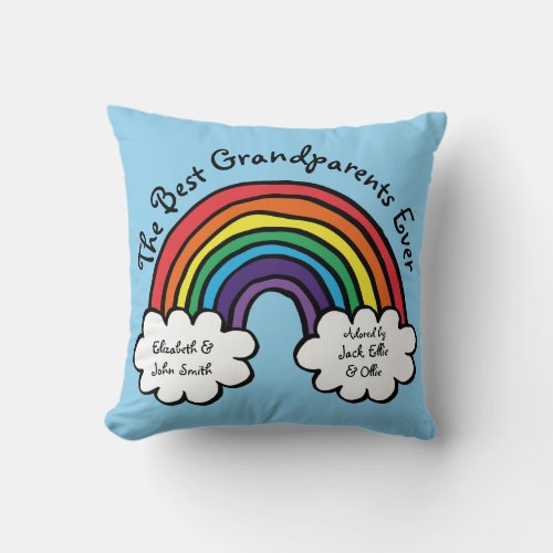 The Best Grandparents Ever Colorful Rainbow Blue Throw Pillow