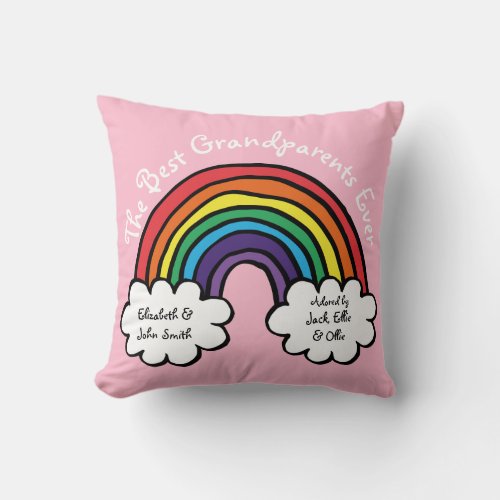 The Best Grandparents Ever Colorful Rainbow Pink Throw Pillow