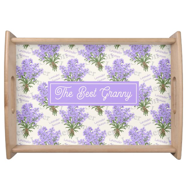 The Best Granny Lavender Personalized Wooden Serving Tray (Front)