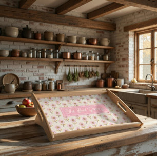 The Best Granny Pink Floral Personalized Wooden Serving Tray