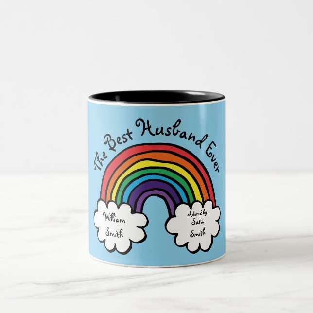 The Best Husband Ever Rainbow Blue Two-Tone Coffee Mug (Center)