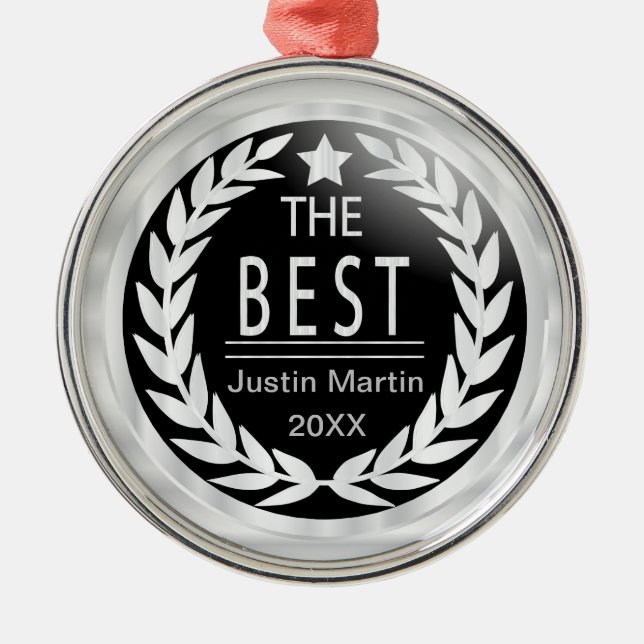 The Best in Black and White Medal Award Metal Ornament (Front)