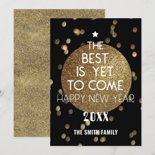 The Best Is Yet To Come Festive Gold Black Bokeh Holiday Card (Front/Back)