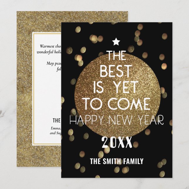 The Best Is Yet To Come Festive Gold Black Bokeh Holiday Card (Front/Back)