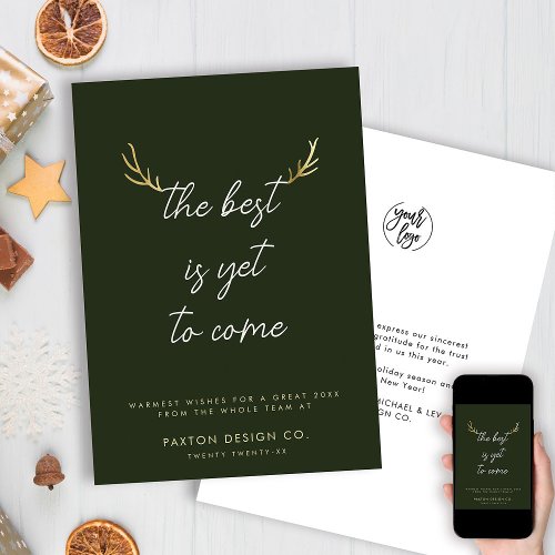 The Best is Yet to Come Modern Antlers Business Holiday Card