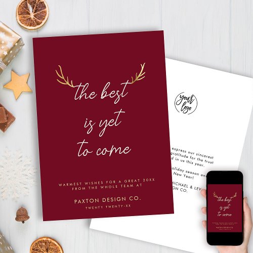 The Best is Yet to Come Modern Antlers Business Holiday Card