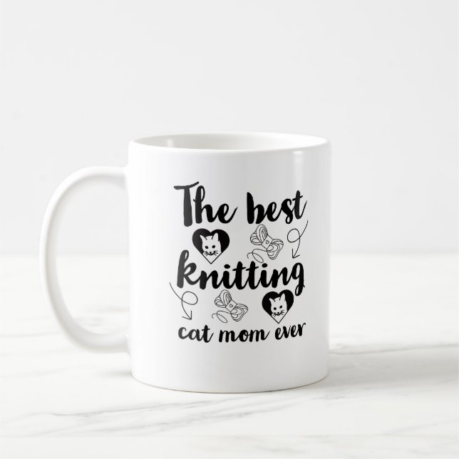 The best knitting cat mom ever funny knitting pun  coffee mug (Left)