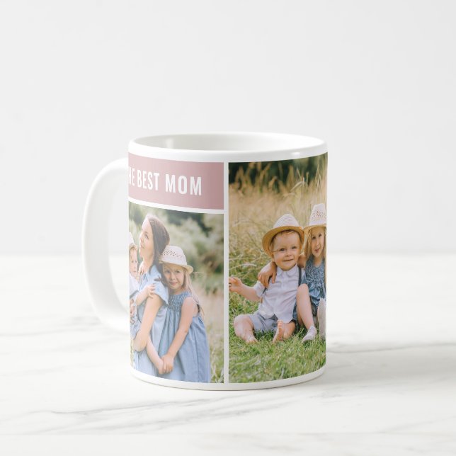 The Best Mom Dusty Rose Photo Collage Coffee Mug (Front Left)