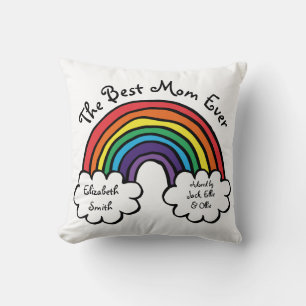 The Best Mom Ever Colorful Rainbow Mothers Day Throw Pillow