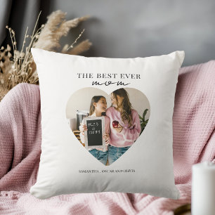 The Best Mom Ever Heart Photo Throw Pillow