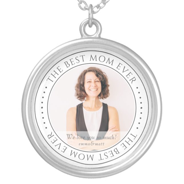 The Best Mom Ever Modern Classic Photo Silver Plated Necklace (Front)