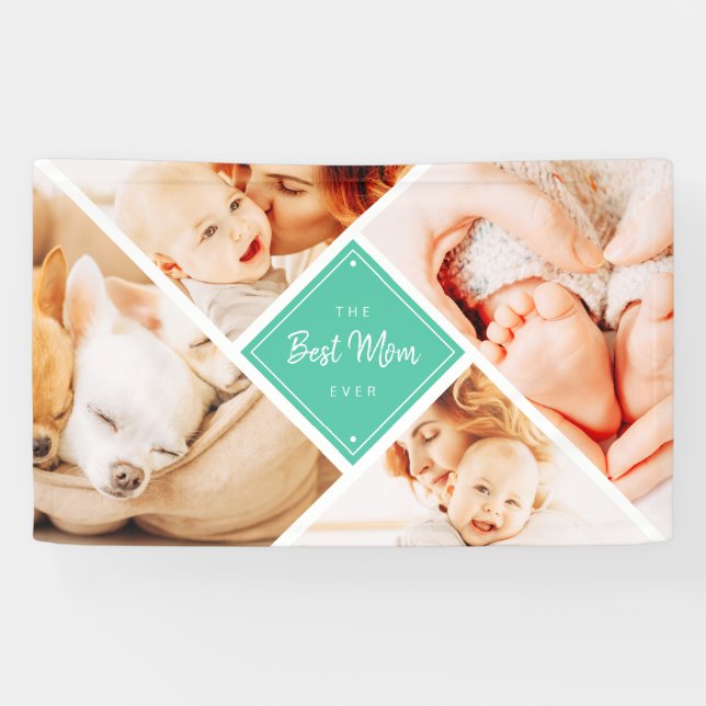 The Best Mom Ever Modern Custom Photos Banner (Horizontal)