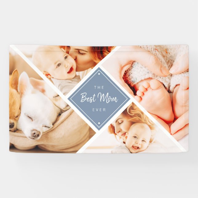 The Best Mom Ever Modern Custom Photos Banner (Horizontal)