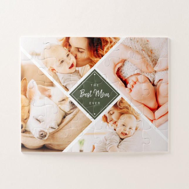 The Best Mom Ever Modern Custom Photos Jigsaw Puzzle (Horizontal)