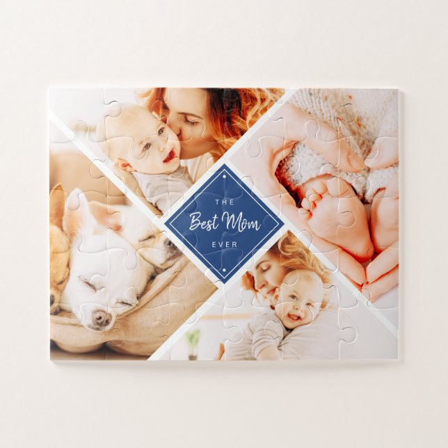The Best Mom Ever Modern Custom Photos Jigsaw Puzzle (Horizontal)
