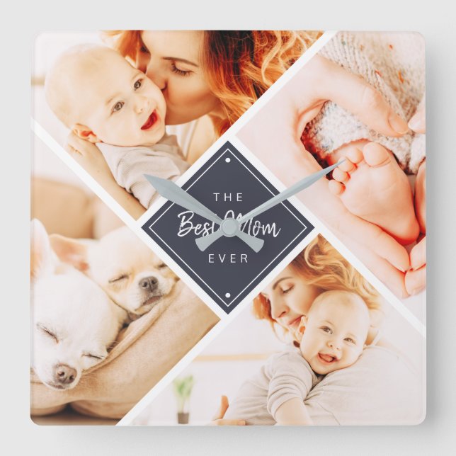 The Best Mom Ever Modern Custom Photos Square Wall Clock (Front)
