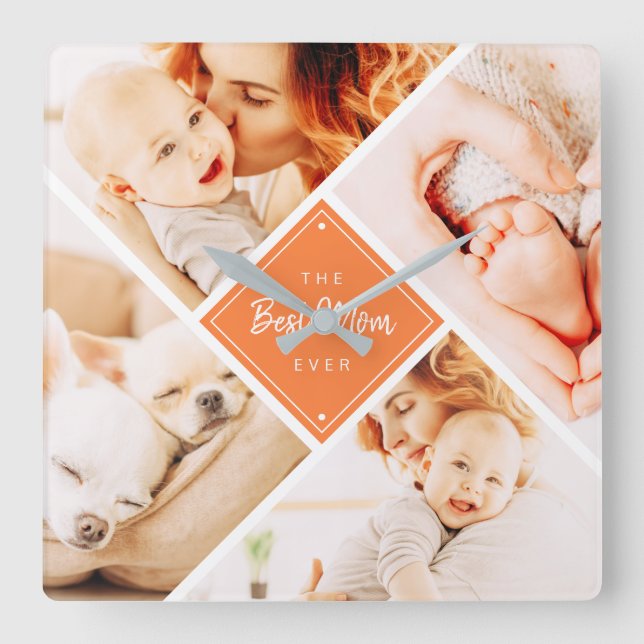 The Best Mom Ever Modern Custom Photos Square Wall Clock (Front)