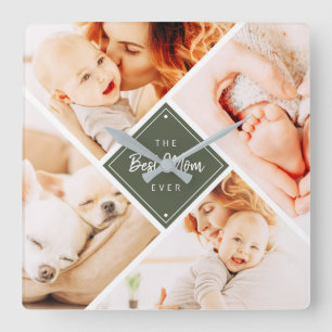 The Best Mom Ever Modern Custom Photos Square Wall Clock