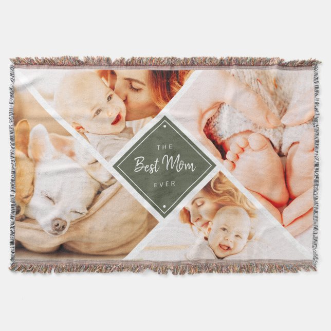 The Best Mom Ever Modern Custom Photos Throw Blanket (Front)
