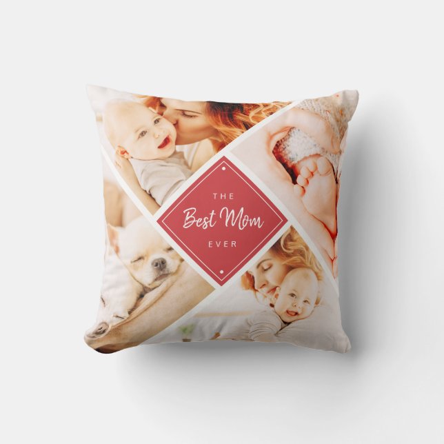 The Best Mom Ever Modern Custom Photos Throw Pillow (Front)