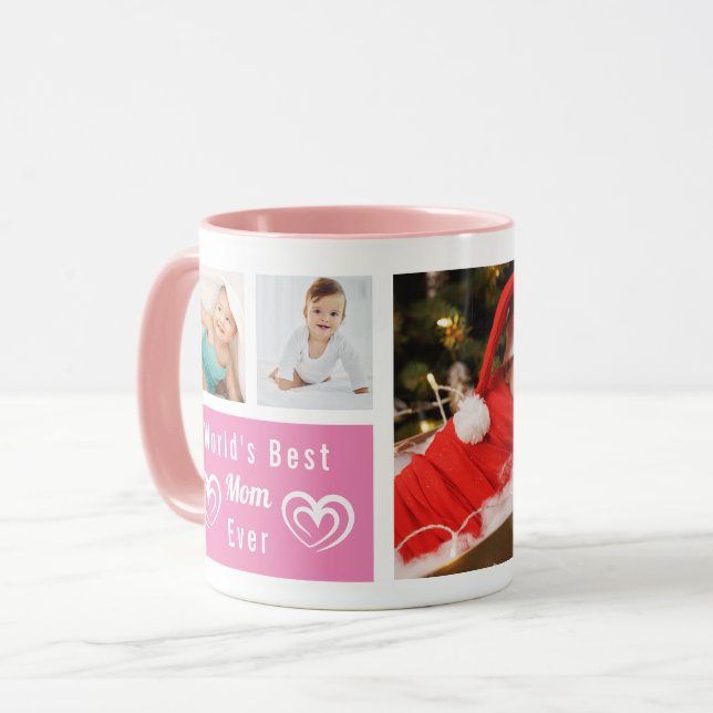 The Best Mom Ever Pink Custom Photo Collage Mug (Front Left)