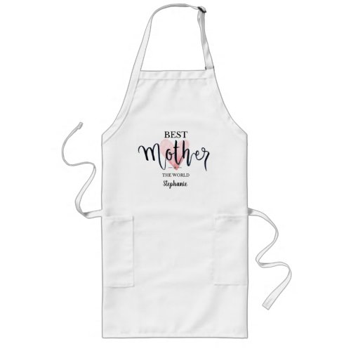 The Best Mom in the World Name Watercolor Heart Long Apron