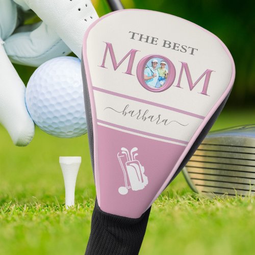 The Best Mom Photo Stylish Pink Lavender Lettering Golf Head Cover